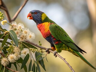 Vibrant Close-Up of a Rainbow Lorikeet Parrot with Stunning Feather Details in Natural Habitat, Showcasing Rich Colors and Unique Patterns for Nature Lovers and Bird Enthusiasts