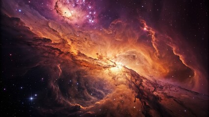 Vibrant Cosmic Explosion Creating a Nebula of Warm Oranges and Deep Purples, Evoking Mystery and Depth in a Stunning Celestial Scene