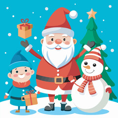 santa claus and snowman with gifts