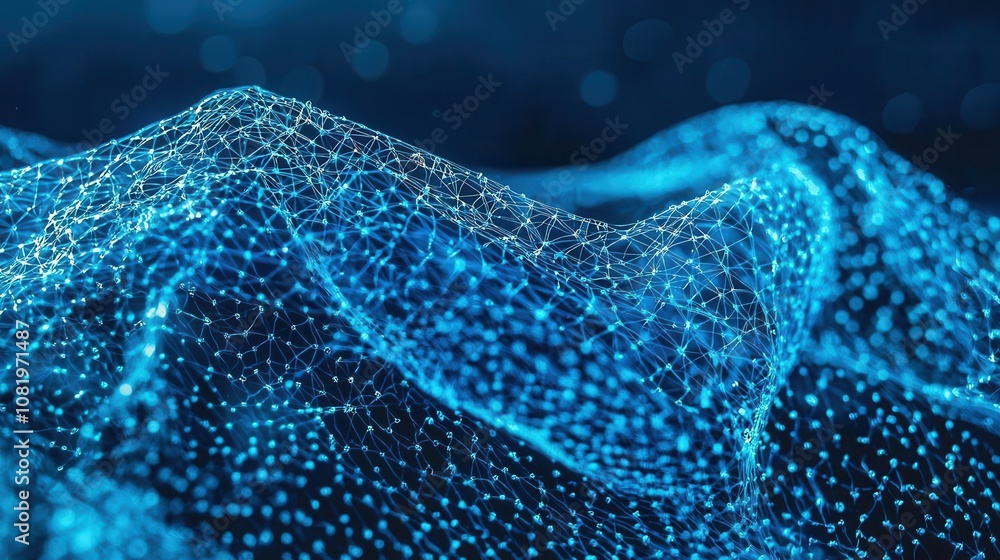 Aufkleber abstract digital landscape with glowing particles creating a futuristic wave effect.