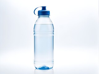 Naklejka premium A clear plastic water bottle, isolated on a white background
