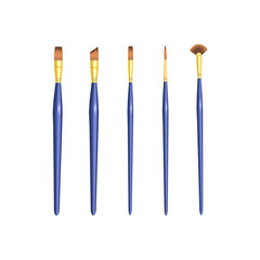A set of 5 painting brushes isolated on a white background.Vector set for creative designs.