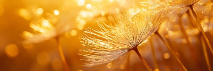 Golden Dandelion Seeds in Soft Focus - Nature Photography