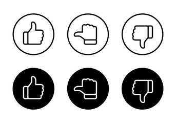 Like, neutral, and dislike thumb line icon on black circle. Feedback outline sign symbol