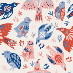 Folk Art Animal Seamless Pattern