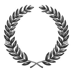 Obraz premium laurel wreath, symbolizing victory and honor, depicted in a detailed engraving style sketch engraving generative ai vector illustration. Scratch board imitation. Black and white image.