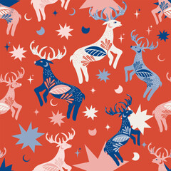Folk Art Animal Seamless Pattern