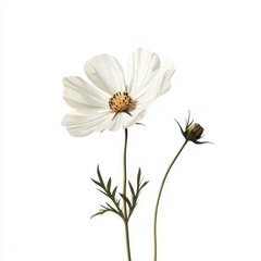 Obraz premium Delicate White Flower with Fresh Green Stems