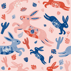Folk Art Animal Seamless Pattern