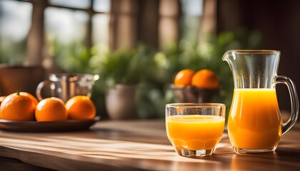 Fototapeta premium Glass and pitcher of fresh orange juice 