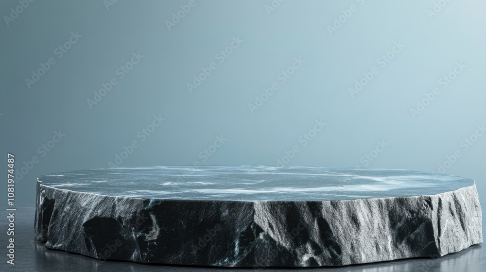 Poster elegant dark marble round display stand for product presentation with smooth surface and textured ed