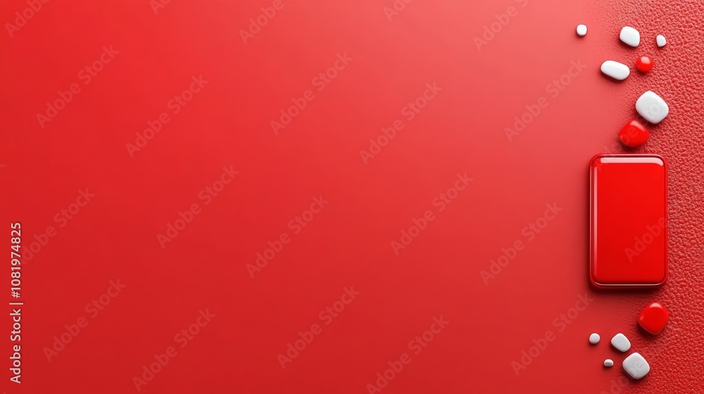 Poster red background with white and red shapes on it. the shapes are arranged in a way that creates a sens