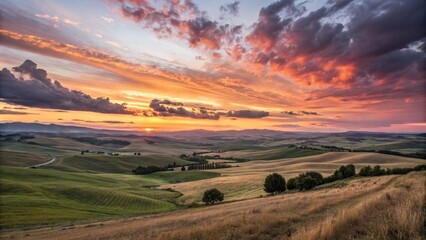 sunset over the field ,majestic sunrise,sunset landscape with stunning nature's light and rolling colorful clouds