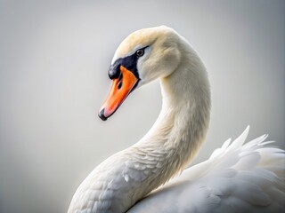 A Graceful Long-Necked White Swan in Profile Against a White Backdrop, Perfect for Nature and Wildlife Themes with Ample Copy Space for Text Integration