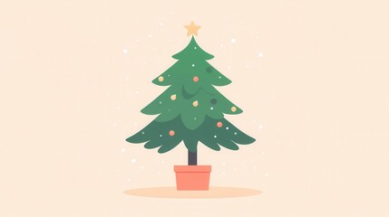 Naklejka premium Festive Christmas Tree with Ornaments and Star Topper