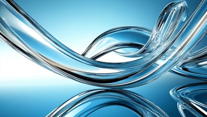 Blue Glass Background with Light and Shadow Waves and Abstract Lines