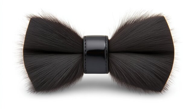 Black bow tie with a black band. The bow tie is made of hair and has a shiny appearance - Powered by Adobe
