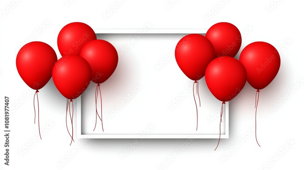 Aufkleber white frame with red balloons hanging from it. the balloons are in various positions, some are hangi