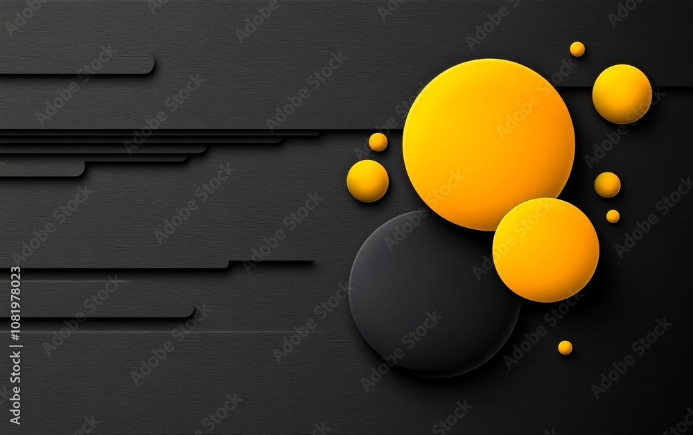 Poster black and yellow background with a series of circles. the circles are arranged in a way that they lo