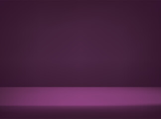 Empty dark purple studio background. Empty dark studio background. Abstract studio room platform design. Space for selling products on the website. Vector illustration.