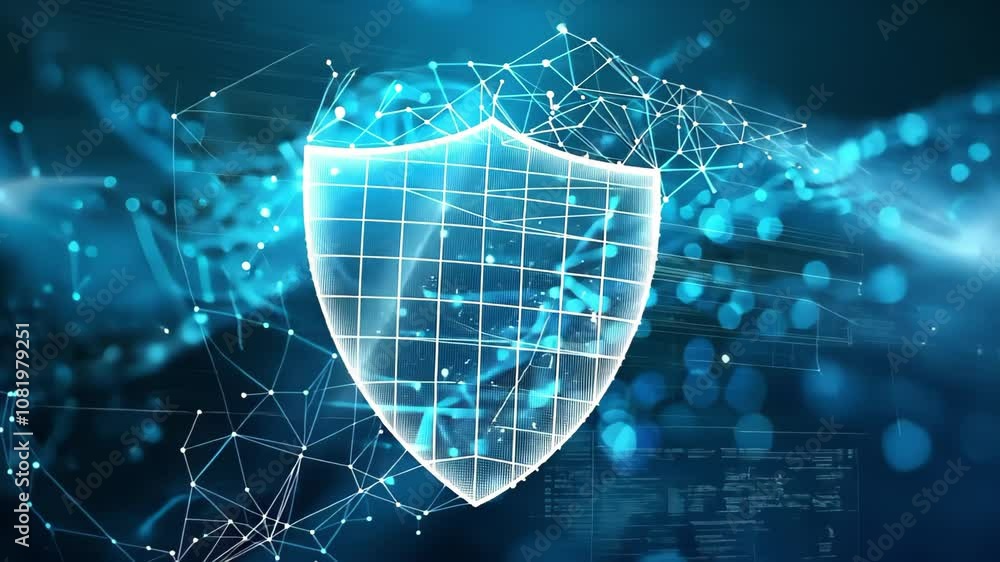 Aufkleber a digital shield representing cybersecurity, with a grid pattern and glowing connections, symbolizin