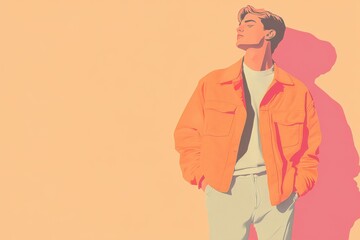 Fototapeta premium Minimalistic androgynous fashion portrait in pastel tones