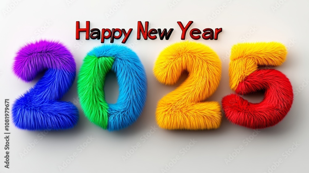 Poster colorful and fuzzy number twenty-five, with a red and yellow number twenty in the middle. the number