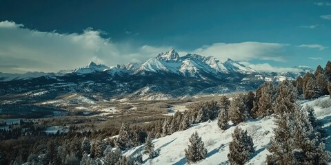 Majestic Mountain Scene with Snow-Capped Peaks