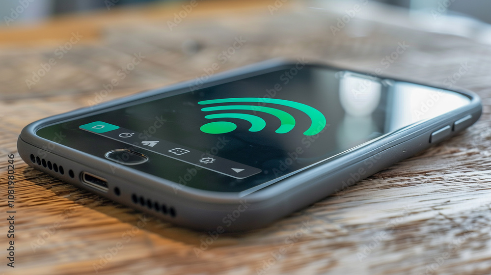 Poster smartphone with wi-fi signal icon on screen..