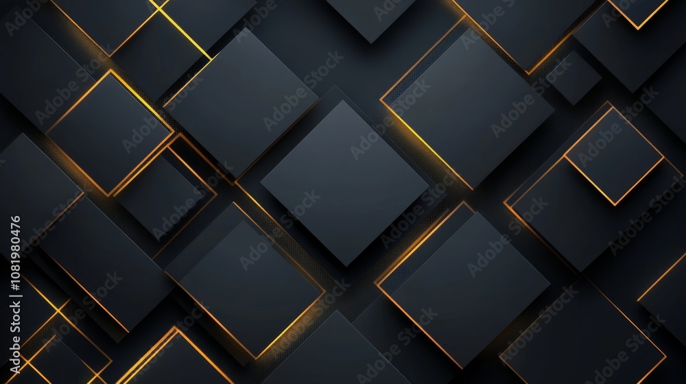 Aufkleber modern abstract background with geometric shapes and soft golden lines on dark canvas for use in dig