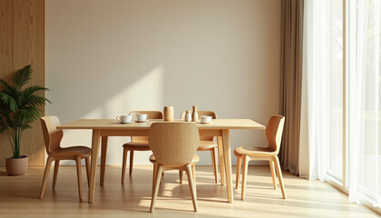 A Stunning Minimalist Dining Room Design with Natural Wood Furniture
