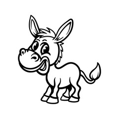 fun cartoon character of donkey isolated drawing coloring line art style sketch classic vintage design illustration