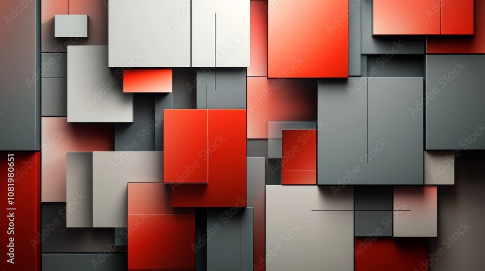Poster abstract geometric composition featuring red, gray, and white blocks arranged in a modern artistic l