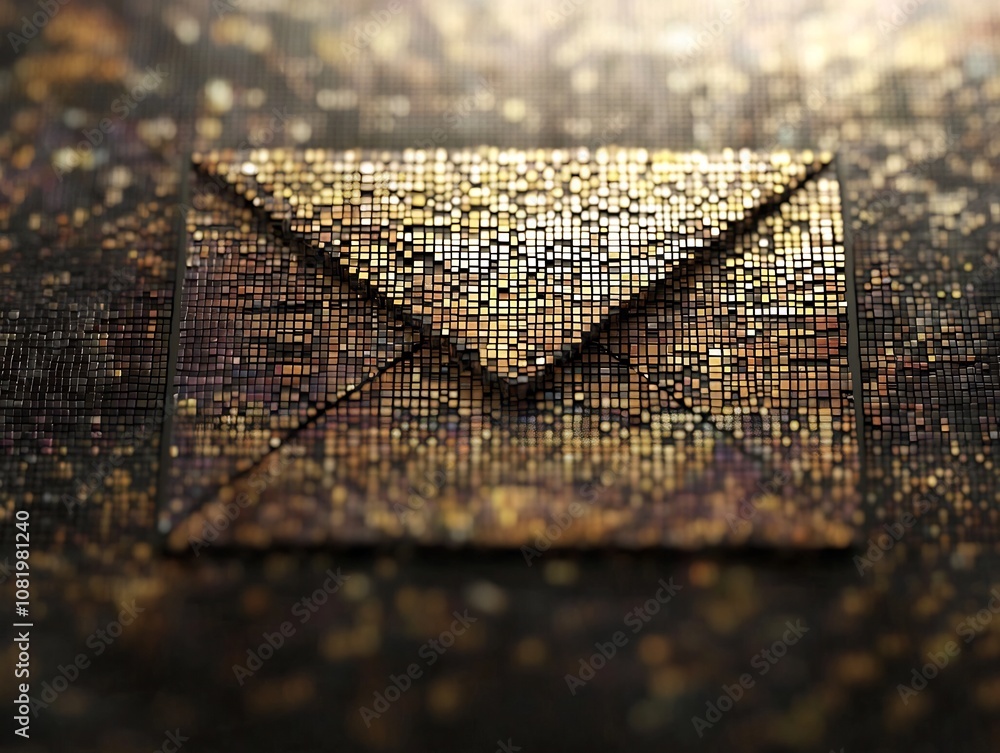 Poster mosaic envelope email icon made of reflective glittering tiles representing data