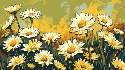 Vintage daisy field natural pattern illustration poster background