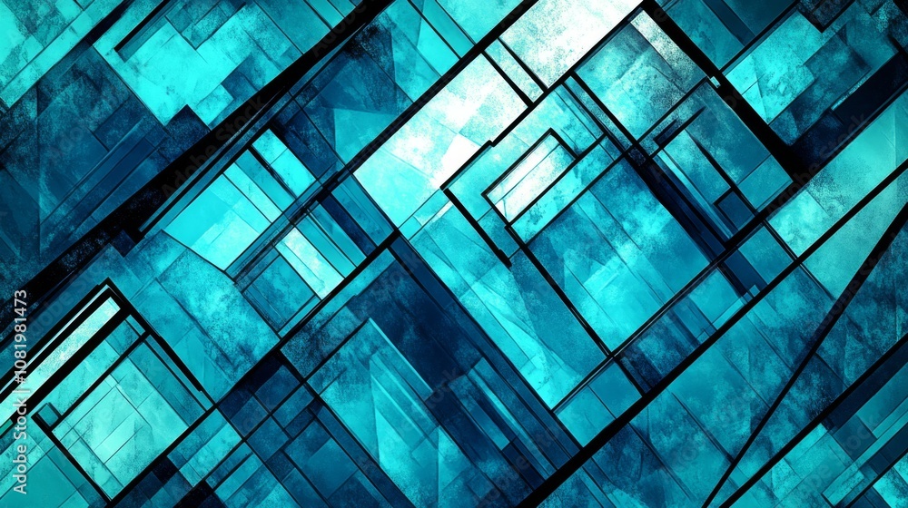 Aufkleber abstract geometric design in vibrant blue tones with layers and textures creating a modern digital a