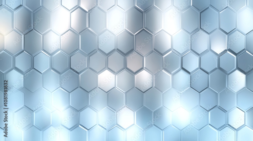 Poster abstract background of reflective hexagonal shapes with soft lighting for modern design and technolo