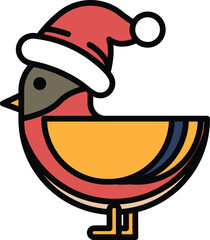 A cartoon bird wearing a red hat and a red and yellow body