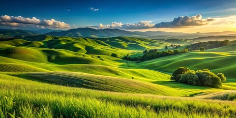 Fototapeta premium Captivating Portrait Photography of the Blue Grass Landscape Showcasing Vibrant Greenery, Rolling Hills, and a Serene Sky, Perfect for Nature Lovers and Outdoor Enthusiasts