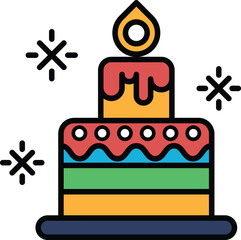 A colorful cake with a candle on top, symbolizing a birthday celebration