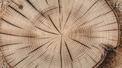 Close-up of a maple tree cut surface showing intricate growth rings and natural wood grain, ideal for backgrounds, textures, and woodworking designs. 