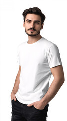 Obraz premium Mockup of a White T-Shirt Blank Shirt Photo with Christmas, White unisex t shirt with a xmas decor on wooden background top view. Blank Christmas shirt mock up