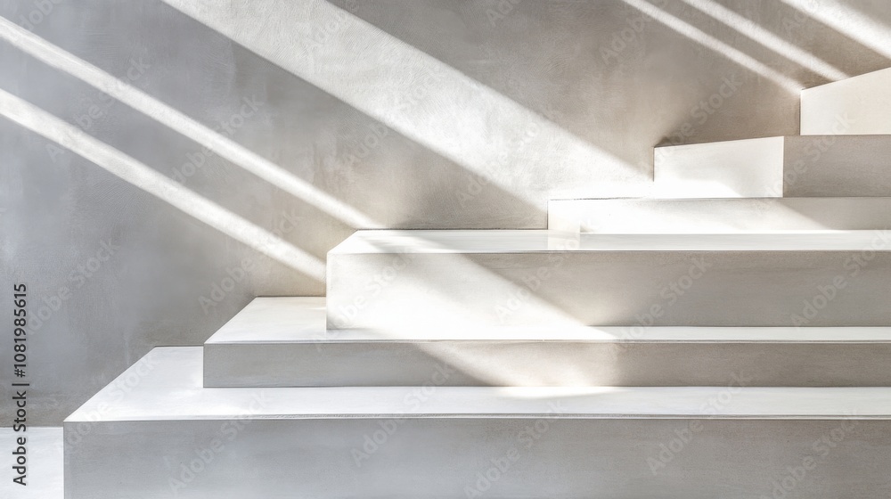 Aufkleber modern minimalist staircase in bright natural light showcasing clean lines and soft shadows on a tex