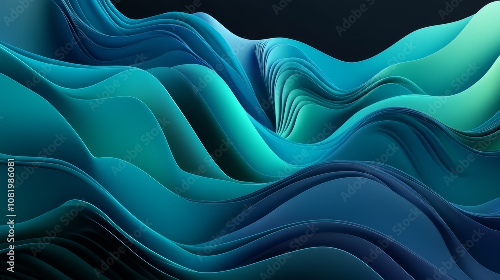 Poster Abstract Waves of Blue and Green Tones Flowing Gently in a Dynamic Pattern Creating a Calm and Soothing Visual Atmosphere for Modern Designs and Backgrounds