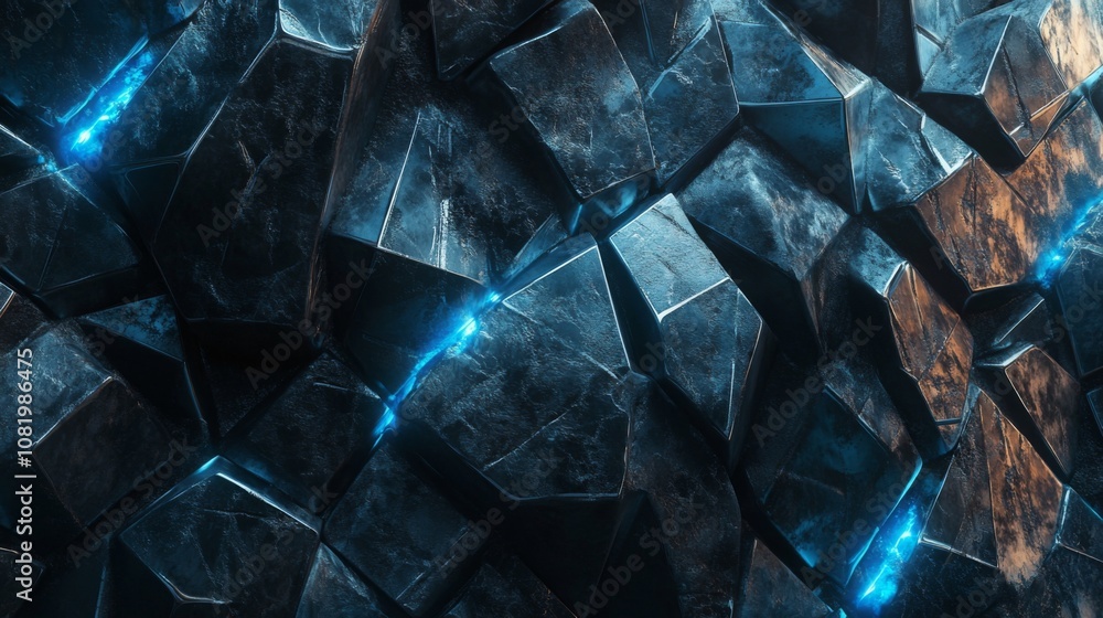 Aufkleber abstract background of cracked rock formation with glowing blue light and textured surface for moder