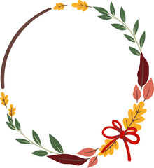Fototapeta premium Abstract Autumn leaves wreath with bow for Thanksgiving festival and natural concept.