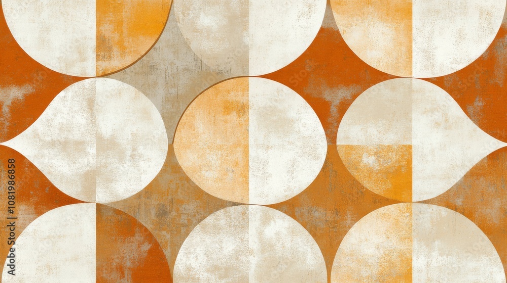 Aufkleber Geometric Abstract Pattern with Orange and Cream Circles on a Textured Background, Ideal for Modern Design, Art, and Creative Projects