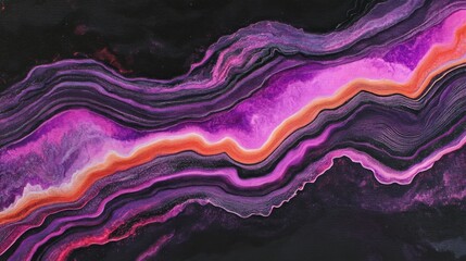 Abstract Artistic Background with Vibrant Pink, Purple, and Orange Waves Flowing on a Dark Surface, Perfect for Modern Design and Creative Projects