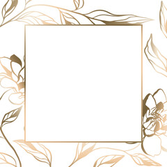 Flowers border frame, squared frame with dahlia flowers, luxury vector botanical background