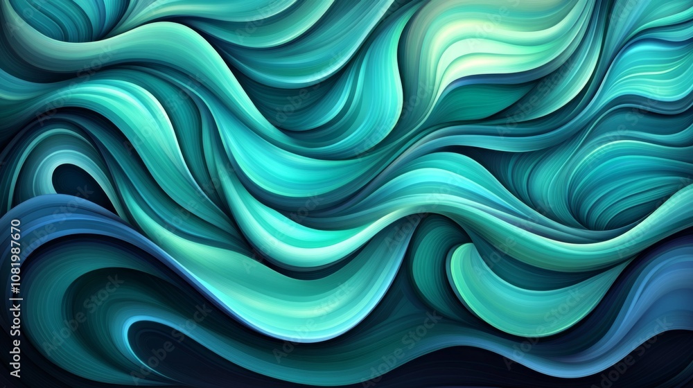 Aufkleber Swirling Waves of Turquoise and Teal in an Abstract Artistic Style, Representing Fluidity and Movement in a Modern Design Concept for Backgrounds and Textures